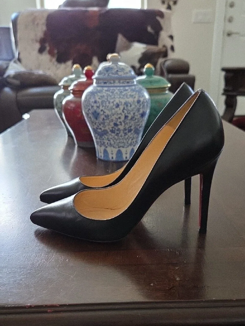 Christian Louboutin Black Leather Pointed Toe Stiletto Pumps